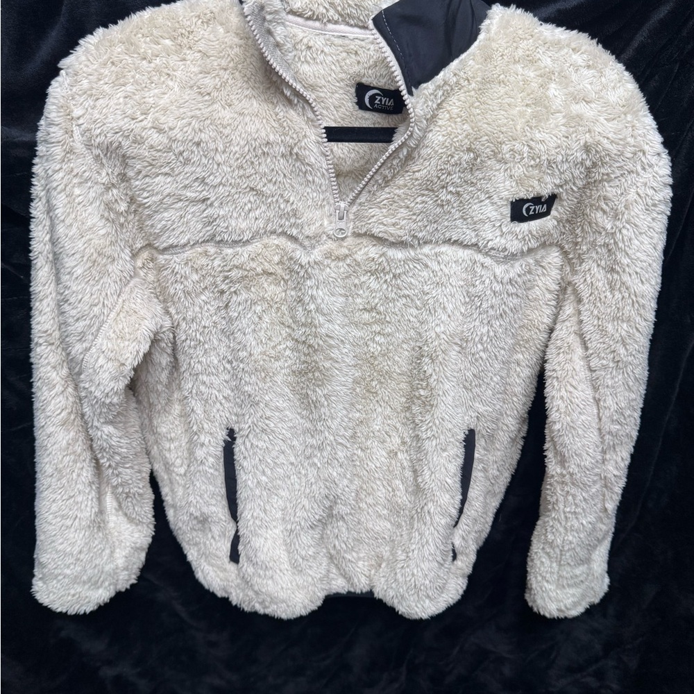 ZYIA Cream Fleece Zip-Up Sweatshirt